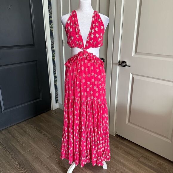 Rococo Sand Vega Barbiecore Maxi Dress in Hot Pink with Silver Stars Size M - Picture 1 of 8
